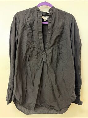Max Studio Black Cotton Button-Front Shirt with Purple Accent